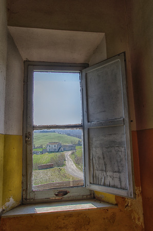 Window of farm in the tuscany countrysideの写真素材