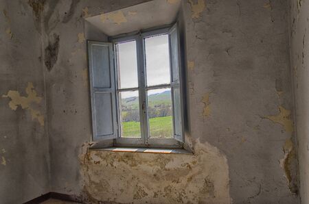 View of window in the tuscany countrysideの写真素材