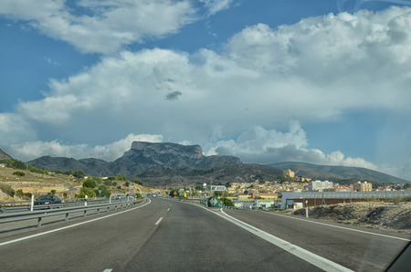 View of highway from inside the car in Spainの写真素材