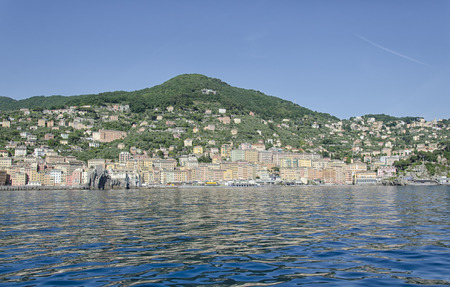 View of the harbor of Camogli from the seaの写真素材