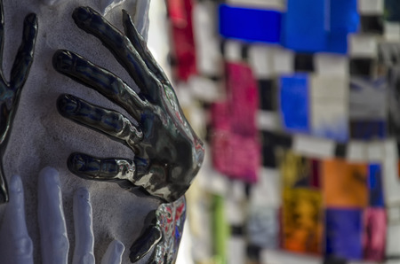 View of sculptures in colored mosaic in Italyの写真素材