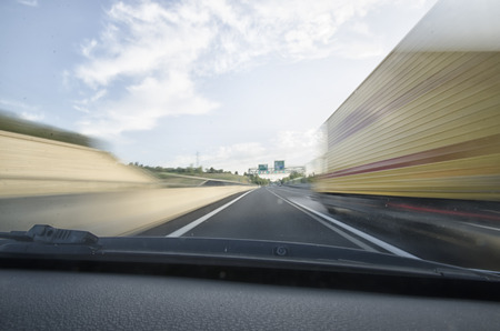Sensation of speed of the car on the motorwayの写真素材