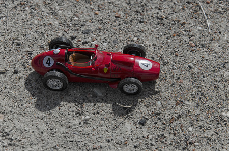 View of model of a vintage single seater car