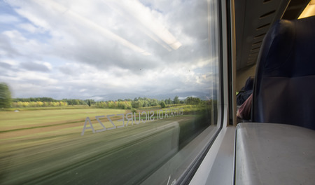 Beautiful landscape seen through the window of the trainの写真素材