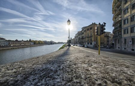 The Arno river from the street at Pisaの写真素材