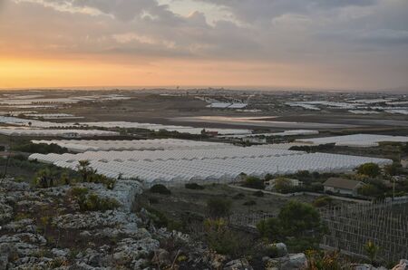 Sicilian land full of greenhouses of tomatoesの写真素材
