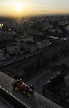 Model of famous race car of the 50's at the sunsetの写真素材