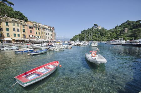 Portofino, Italy - May 29, 2015: View of the colorful bay of Portofinoのeditorial素材