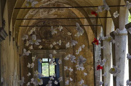 View of floral arrangement on the cloisterの写真素材