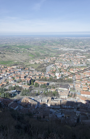 The path of the aerial tramway of San Marinoの写真素材