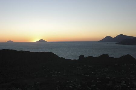 View of sundown over the Aeolian islandsの写真素材