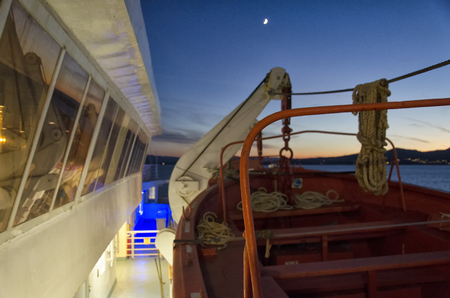 View of the lifeboat of a cruiseの写真素材