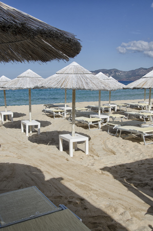 View of a beautiful equipped beach in Sardiniaの写真素材
