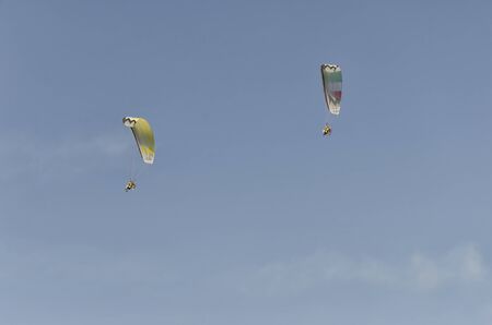 Bellaria, Italy - June 05, 2016: View of two powered paraglider on the sky