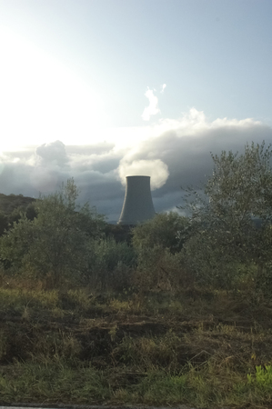 View of a geothermal energy plant in Italyの写真素材