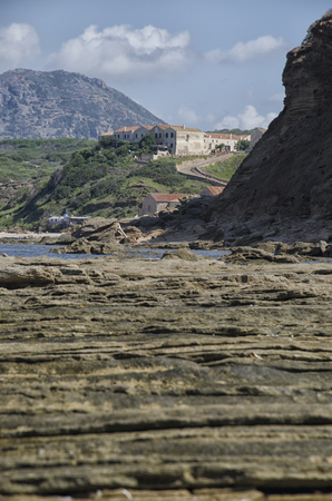 View of geological layers on the Italian coastの写真素材