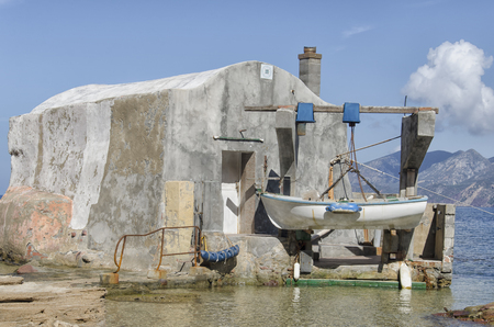 View of a fisherman's house on the Sardinian coastの写真素材