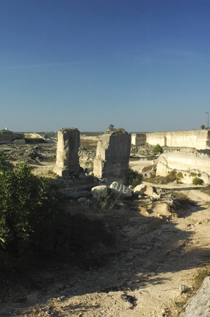View of abandoned limestone quarry in Italyの写真素材