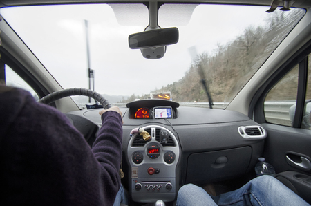 View from the rear seat of a carの写真素材