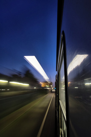 View of the station lights from a trainの写真素材