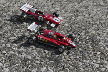 Pisa, Italy - September 05, 2015: View of famous Italian formula cars on the asphaltのeditorial素材
