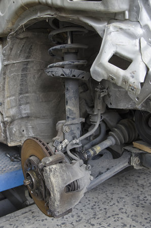 View of the braking system of a incidented carの写真素材