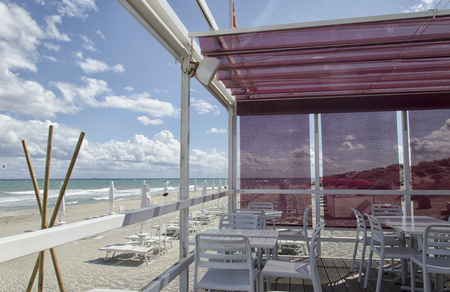 View of a beautiful pergola in a beachの写真素材