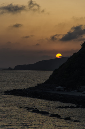 View of an amazing yellow round sunの写真素材