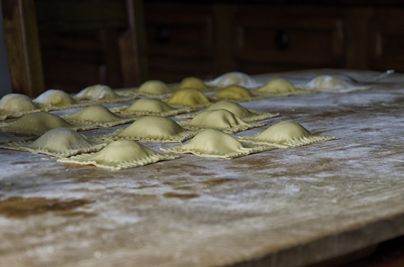 View of the preparation of stuffed pastaの写真素材