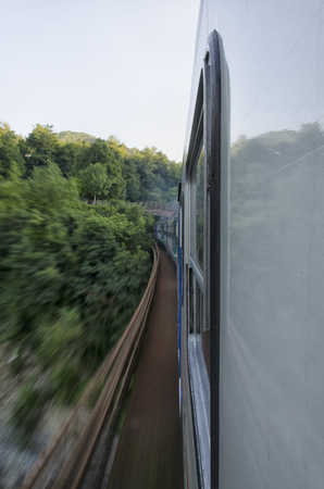 View of a train through a bridgeの写真素材
