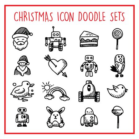 Christmas Line Icon Doodle Setsのイラスト素材