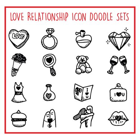 Love Relationship Line Icon Doodle Setsのイラスト素材