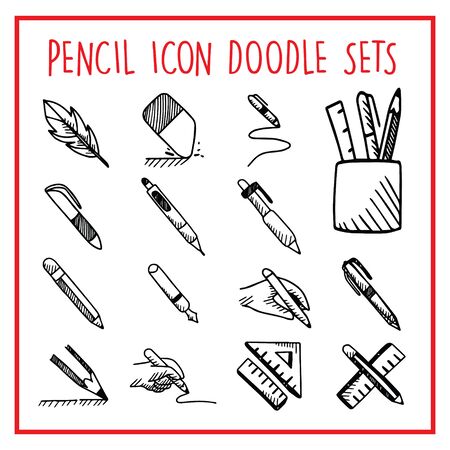 Pencil Line Icon Doodle Setsのイラスト素材