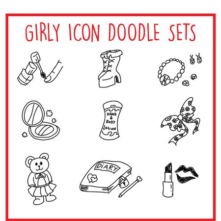 Vector icons set of many girly objects. All elements easy to modifyのイラスト素材