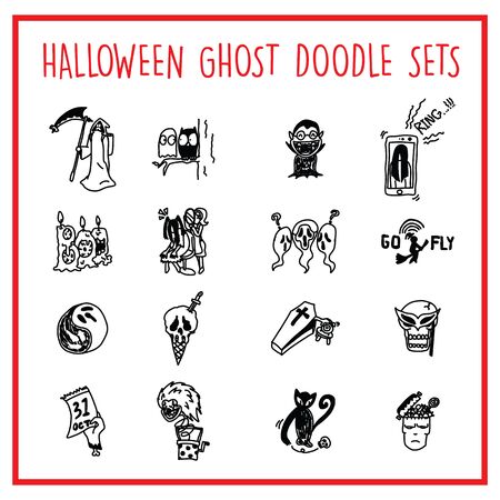 Vector icons set of many Halloween Ghost characters expresion.のイラスト素材