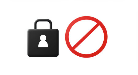 Illustration of a lock with a person icon and the forbidden sign, isolated on a white background.の素材