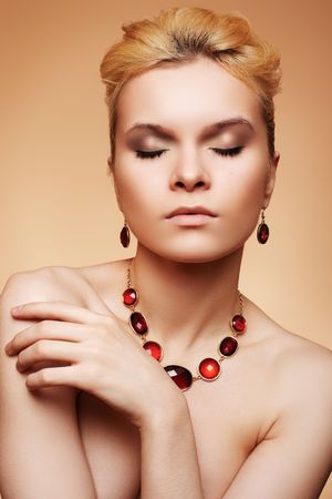 Luxury woman with natural make-up and chic jewelryの写真素材