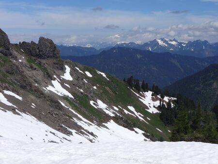 Snow covered Sauk Mountain topの写真素材