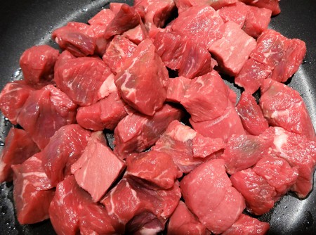 Stew meats ready to cook in a pan