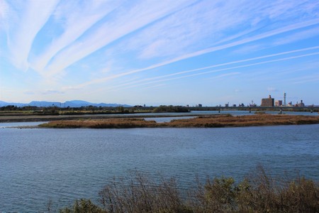 Autumn clouds over Kuma River in Yatsushiro City, Japan