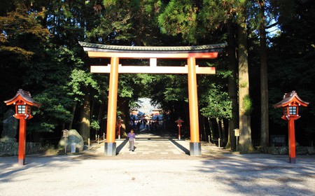 A torii gate of Kirishima Jingu shrine in fall - City of Kirishima, Kagoshima Pref, Japan Nov 26, 2017のeditorial素材