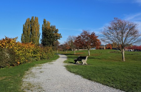 A winding path goes to a viewpoint in Marine Park in Blaine, Washington
