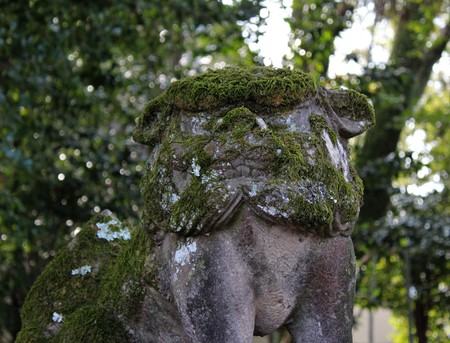 A handmade stone sculpture in a Japanese gardenの写真素材