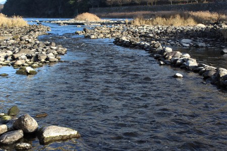 Swift water flows in Kuma River in Japan