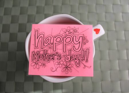 Handmade cup and a message card for Mother's Dayの写真素材