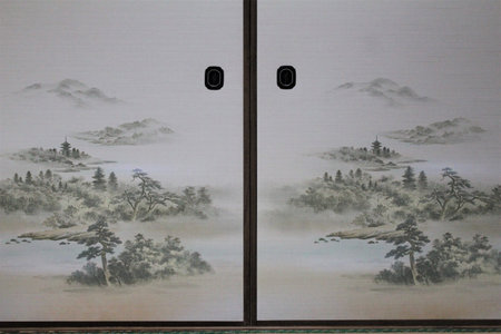 Fusuma sliding door dividers in Washitsuの写真素材