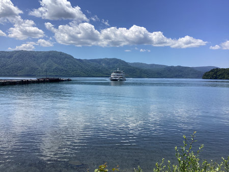 Lake Towada sightseeing boat arriving at the dock -
Towada City, Aomori Pref Japan - June 
21, 2022のeditorial素材
