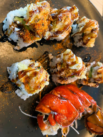 A variety of sushi on the plateの写真素材