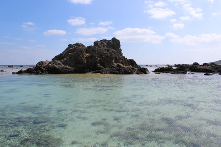 Clear and transparent blue sea water in a lagoonの写真素材
