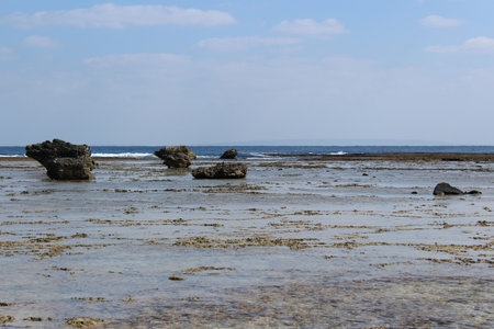 Coral reefs protect lagoons from Pacific Ocean's rough wavesの写真素材